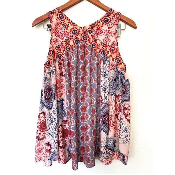 KNOX ROSE Patchwork Babydoll Sleeveless Top - size M - Picture 3 of 6